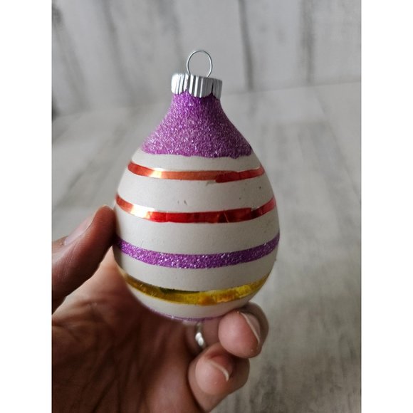 Radko shiny Brite egg purple striped vintage ornament Xmas tree glitter - Picture 5 of 9